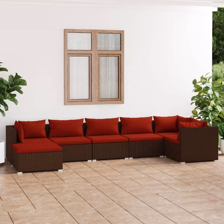 Maison Exclusive - Set da giardino da 7 pezzi con cuscini in polyrattan marrone