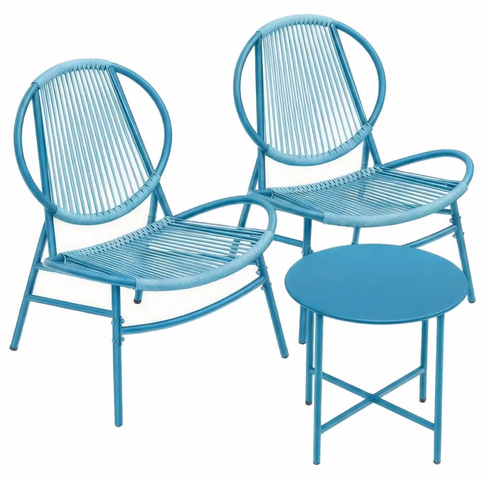 Set di mobili da balcone composto da tavolo e 2 sedie | Colore: blu | Dimensioni: 74x68x78 cm