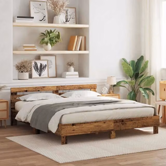 Struttura letto moderna vidaXL in legno color marrone con strisce LED sottostante e porte di ricarica USB, L/P/H: 200 x 200 x 203 cm