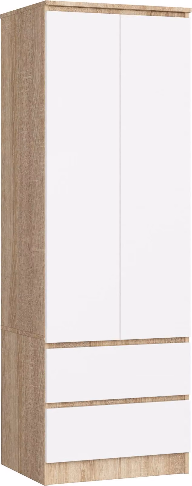 Armadio con 2 ante e 2 cassetti, dimensioni 60 x 180 x 51 cm, finitura rovere Sonoma e bianco