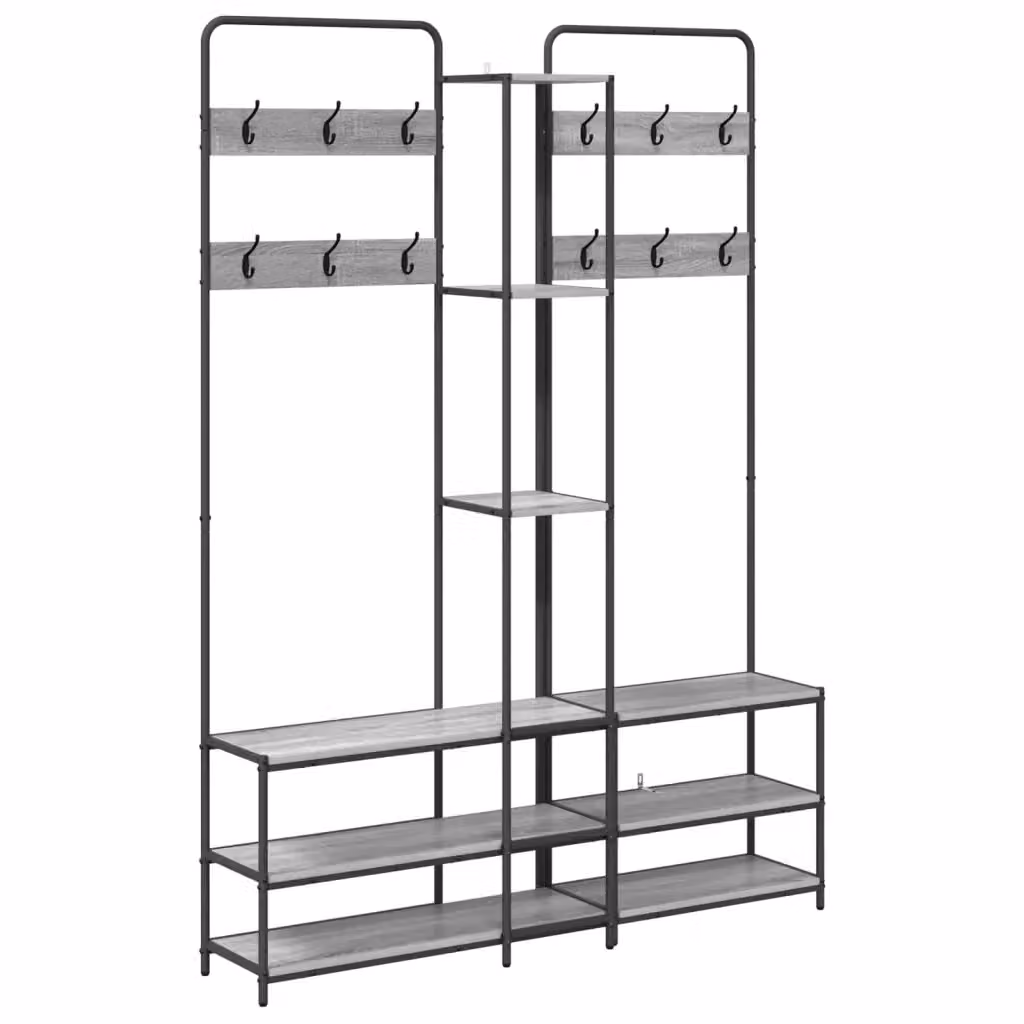 Appendiabiti con panca e portascarpe stile industriale vidaXL in legno e metallo grigio L: 130 cm, P: 30 cm, H: 199,5 cm – 2