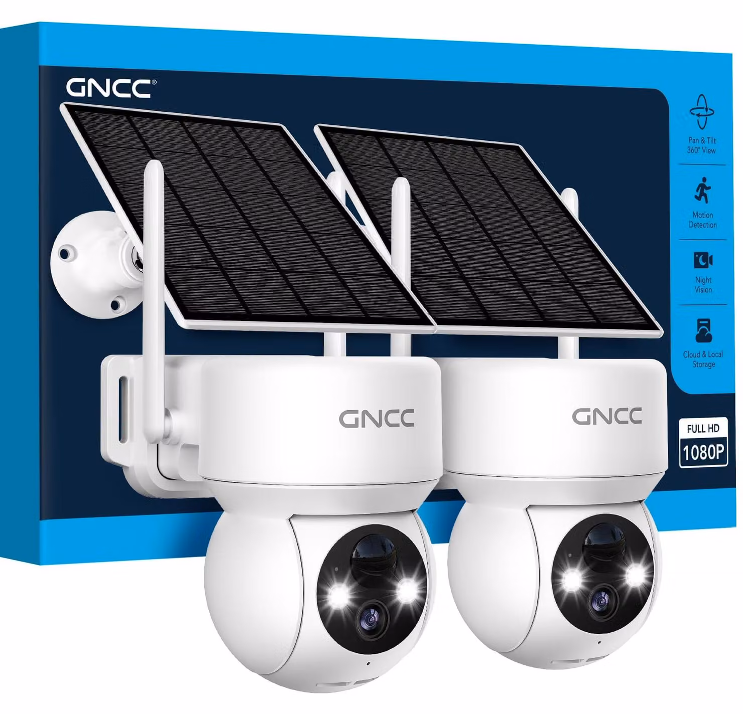 Telecamera di sorveglianza esterna - Senza fili - PTZ 360° - Full HD - Set da 2 - Energia solare
