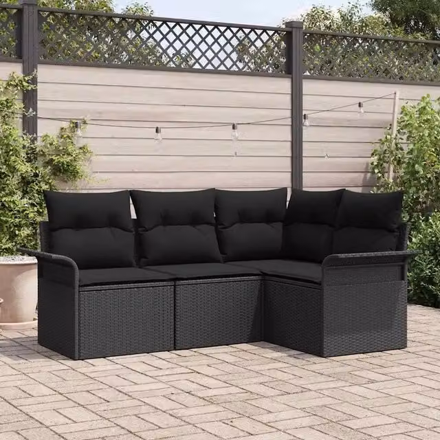 Set Divano da Giardino 4 pz Nero polyrattan 3345343