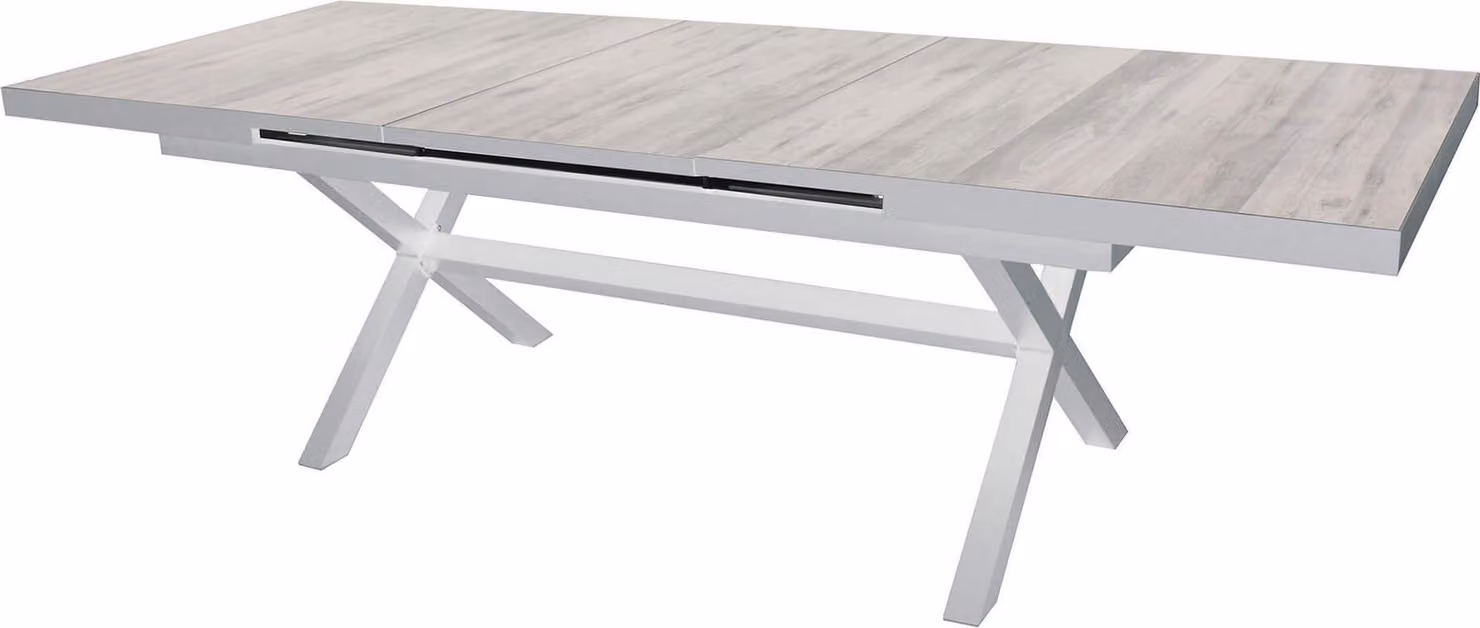 Milani Home - tavolo da giardino allungabile, alluminio e gres e Vetroceramica, piano in gres, 10 posti, bianco, piano 200/260 x 100 cm