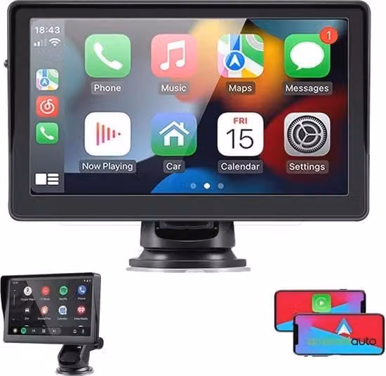 Display Auto da 7 pollici IPS Touchscreen con Bluetooth 5.0, Supporto Android Auto e CarPlay, Nero