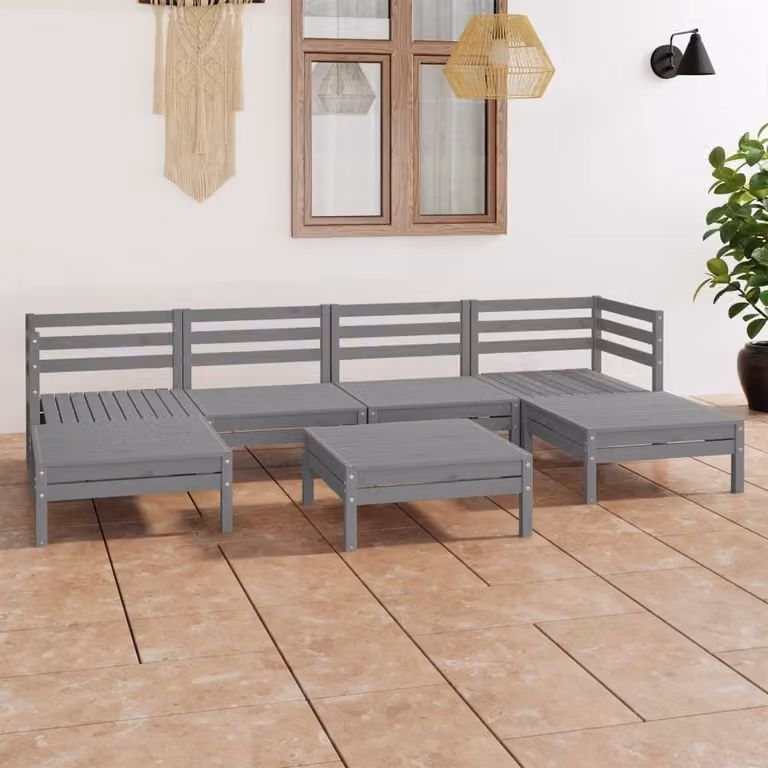 Maison Exclusive - Set Salotto da Giardino 7 pz in Legno Massello di Pino Grigio