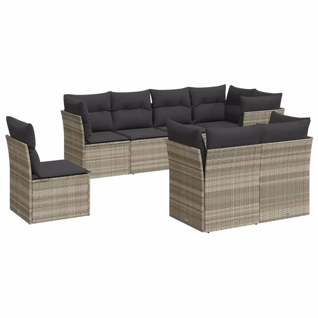 vidaXL Set Divano da Giardino 8pz in Polyrattan Grigio con Cuscini Imbottiti e Coperture Rimovibili – 2