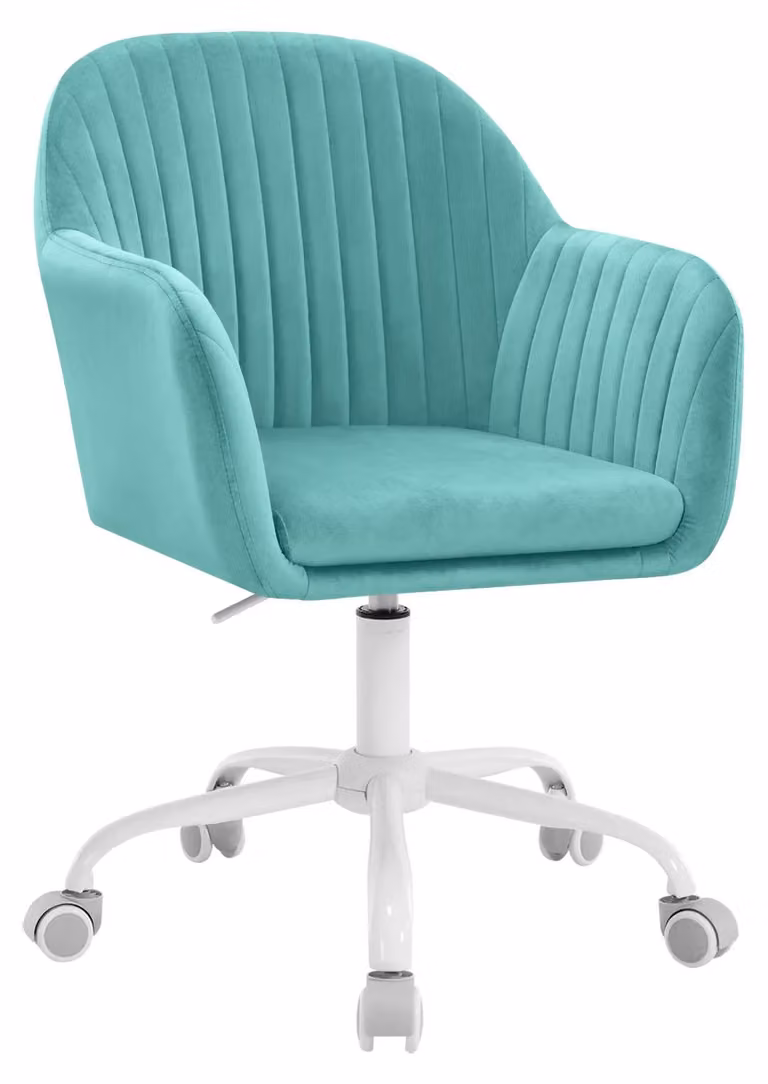Sedia da ufficio - Sedia girevole ergonomica - Rivestimento in velluto - Regolabile in altezza - Braccioli - Ruote - Turchese
