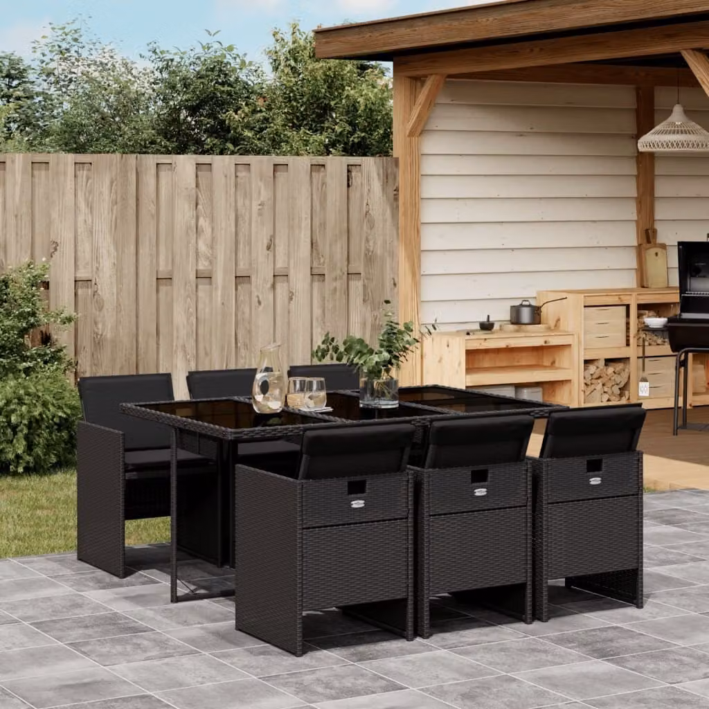 Maison Exclusive - Set da Pranzo da Giardino 7 pz Nero con Cuscini in Polyrattan