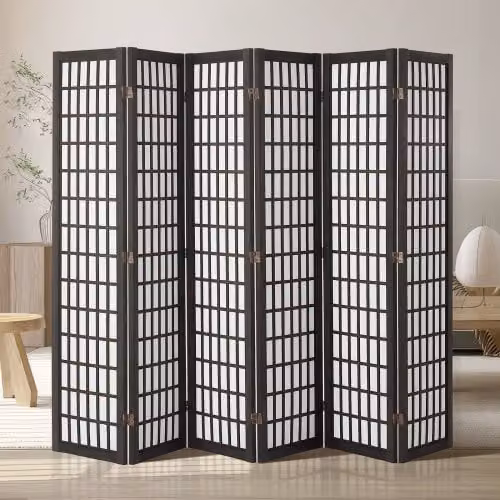 VEVOR Divisorio Giapponese per Privacy Divisorio Pieghevole, Schermo Decorativo Portatile per Separazione Spazio con 6 Pannelli Pieghevoli per Ufficio, Ristorante, Camera da Letto, Nero