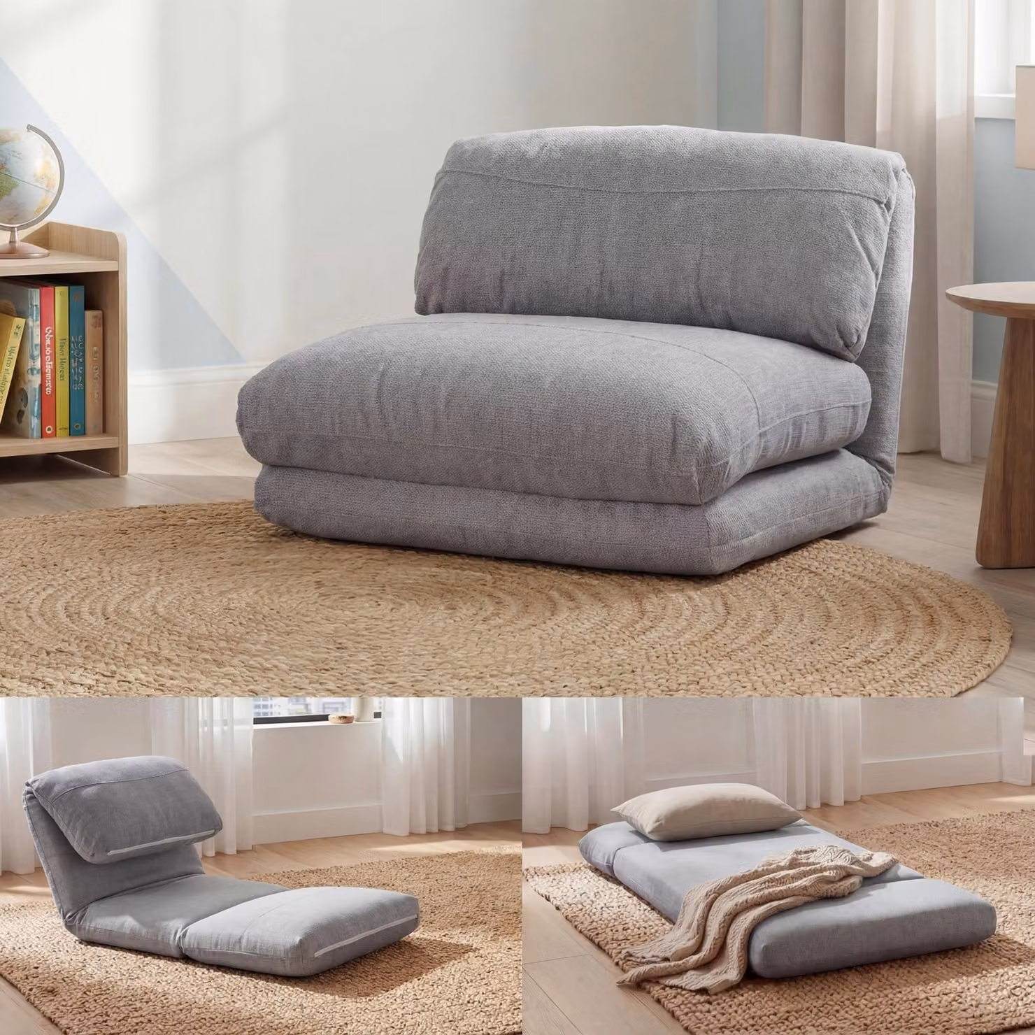 Divano letto MCW-E68, divano letto funzionale poltrona pieghevole poltrona reclinabile, tessuto/tessuto ~ grigio chiaro
