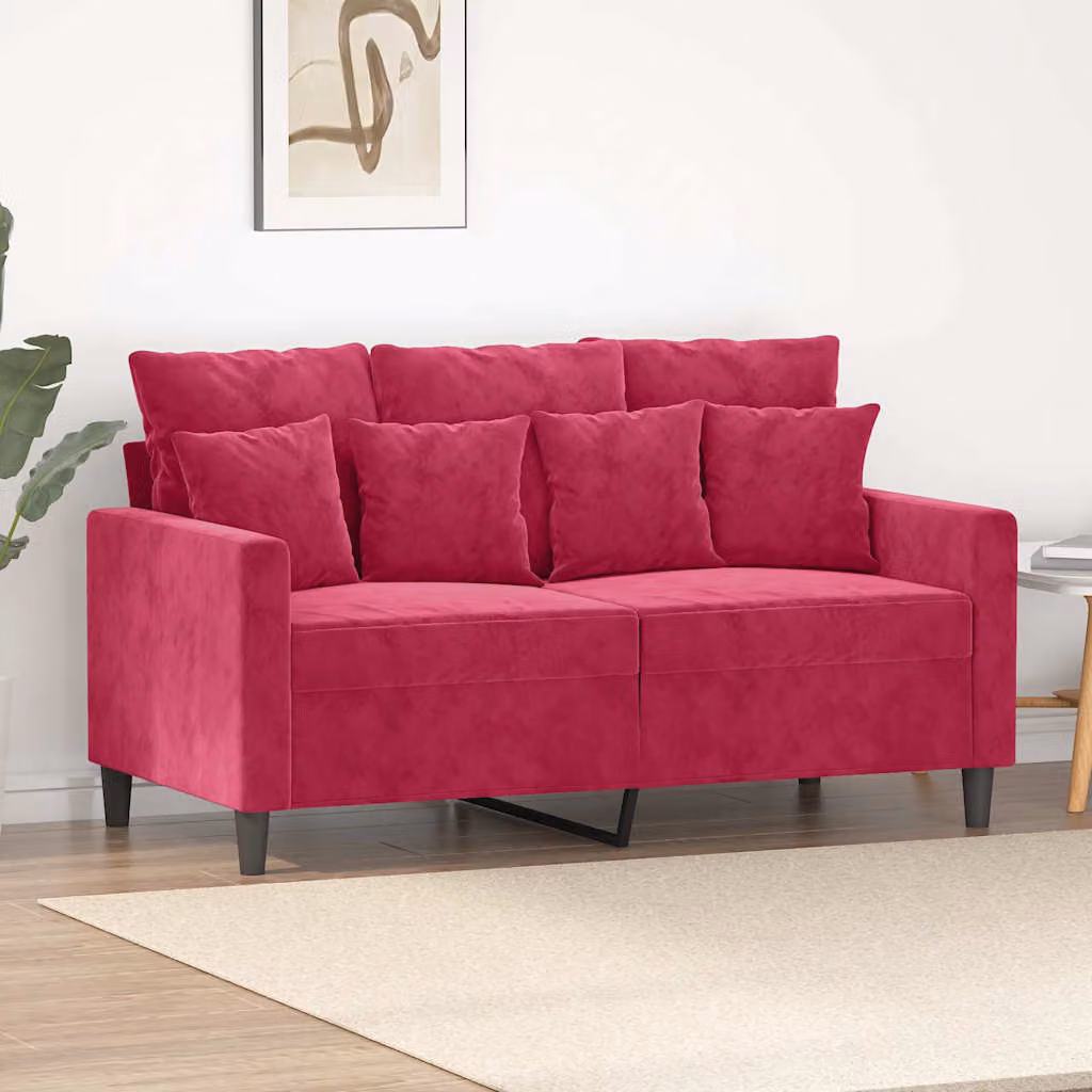 vidaXL Divano a 2 Posti Moderno in Velluto Rosso con Struttura in Metallo e Cuscini