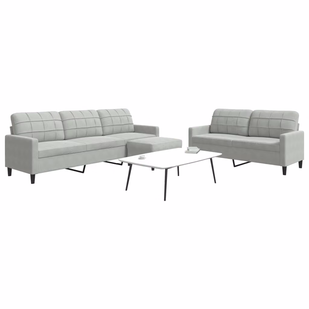 vidaXL Set di Divani Moderno 3 Pezzi in Velluto Grigio con Ottoman e Cuscini