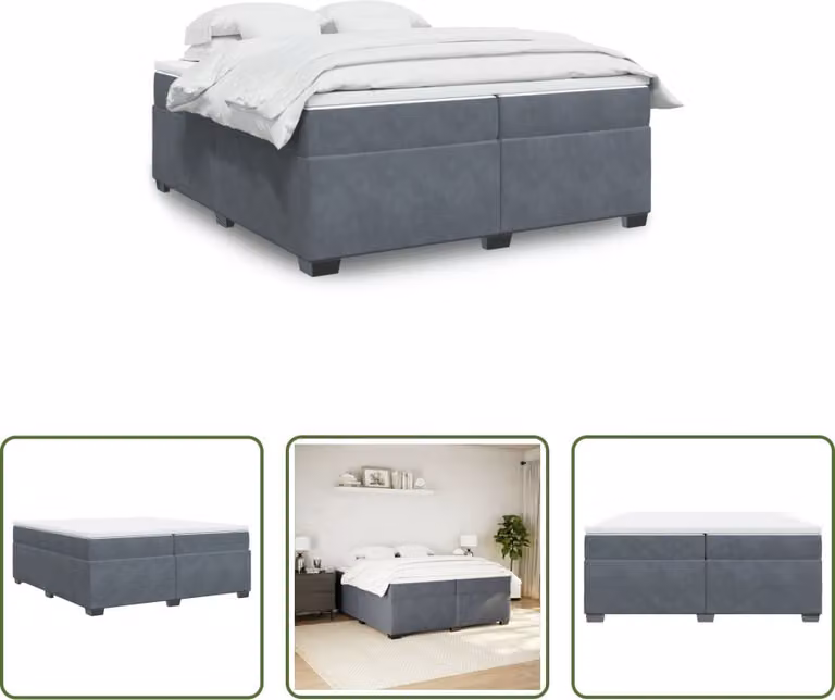 The Living Store Letto a molle con materasso grigio scuro 200x200 cm in velluto
