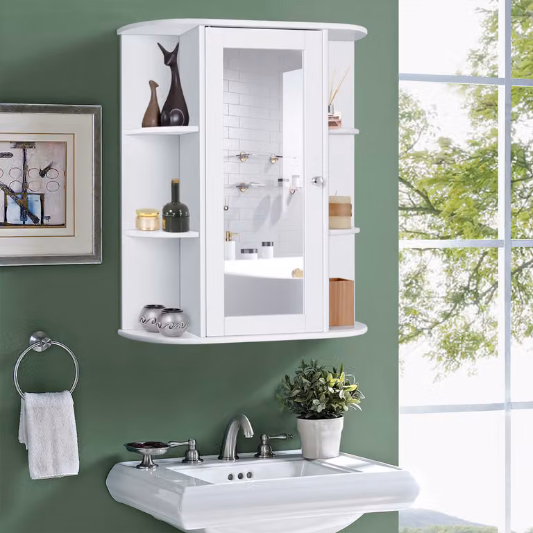 Armadietto da bagno moderno Costway con specchio, illuminazione LED e mensole interne, bianco opaco