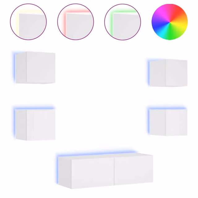 Mobili TV a Muro 5pz | Armadietto TV | Mobile Porta TV con Luci LED Bianchi