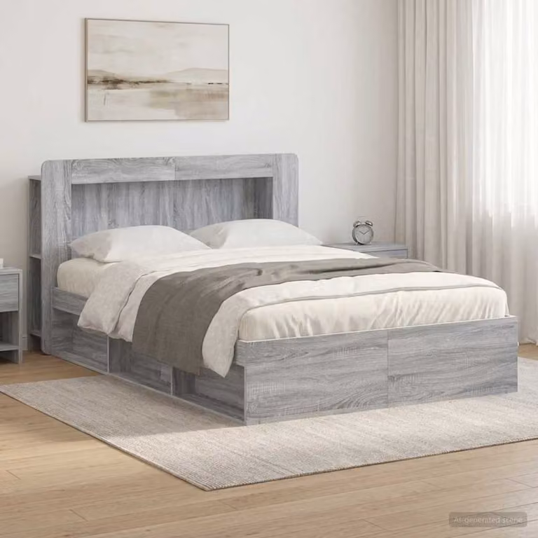 vidaXL Letto moderno con contenitore e cassetti in legno Sonoma grigio L/P/H: 160 x 200 x 182 cm