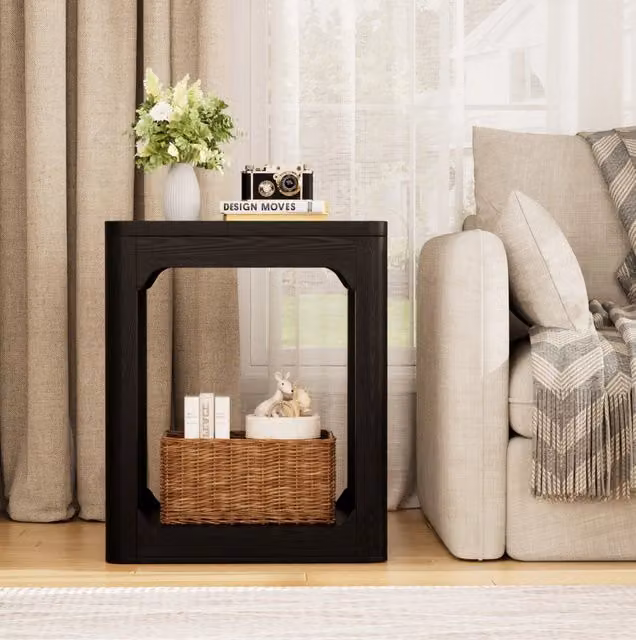 Set di 2 tavolini neri in MDF con ripiano inferiore a due livelli