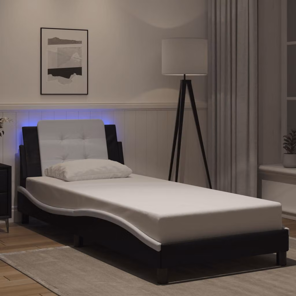 vidaXL Giroletto Zadar Moderno con LED e Porta USB, Nero e Bianco, 90x190 cm – 1
