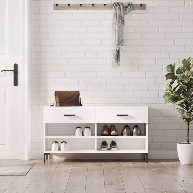 Panca porta scarpe vidaXL in legno bianco lucido L 102 cm, P 35 cm, H 55 cm