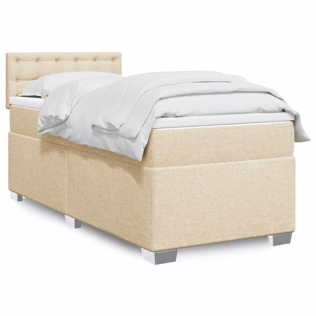 vidaXL Giroletto a Molle con Materasso Ibrido in Tessuto Beige e Bianco L: 200 cm, P: 80 cm