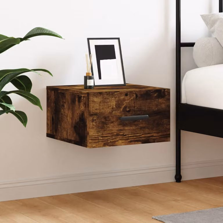 Comodino a muro vidaXL in rovere fumo marrone moderno L 35 x P 35 x H 20 cm