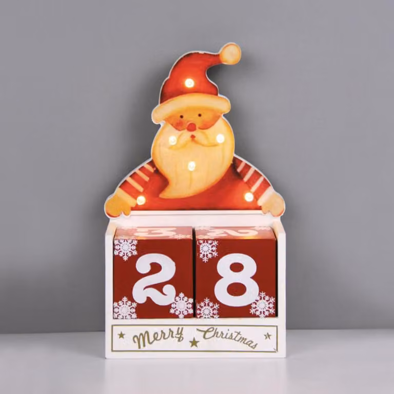 ACA Lighting decorazione in legno calendario Babbo Natale 6 LED WW a batteria (2AAA) IP20 12,5X6,7X20,5cm X0561108