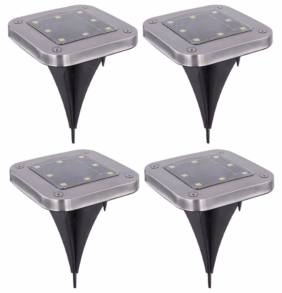 Lampada solare a 4 LED, lampada da sentiero, acciaio inossidabile, LxP 10x10 cm