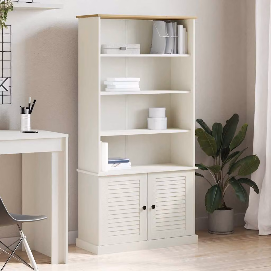 Libreria vidaXL VIGO in legno massello di pino bianco con pannello posteriore, L 85 cm x P 35 cm x H 170 cm