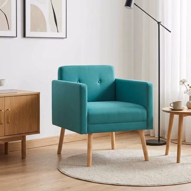 Poltrona moderna in velluto turchese vidaXL con braccioli e struttura in legno – 1