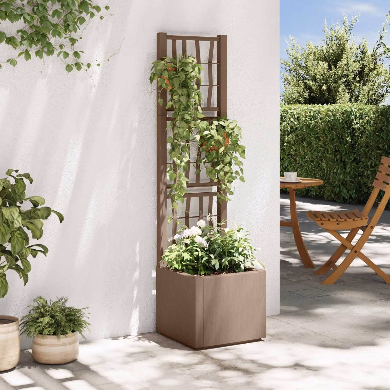vidaXL Vaso da Giardino con Trellis per Piante Rampicanti, Marrone, L/P/H: 36 x 36 x 140 cm