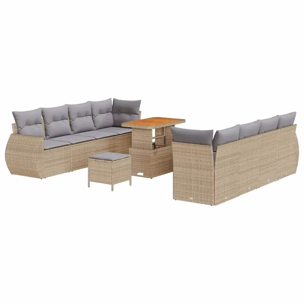 Set Divano da Giardino vidaXL 11 Pezzi in Polyrattan Beige con Cuscini e Tavolino da Esterno – 2