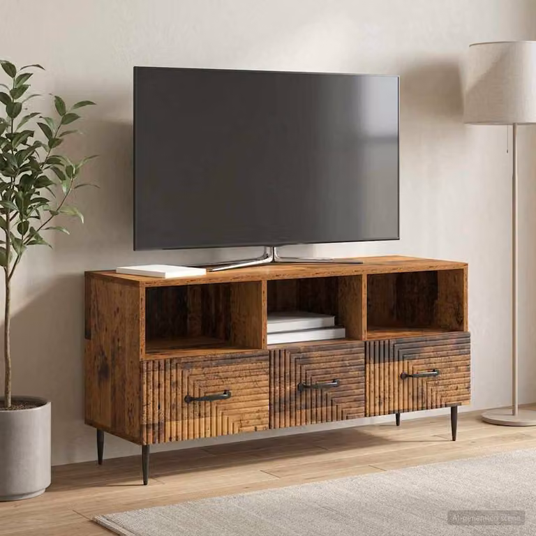 Mobile TV vidaXL in legno antico e metallo, colore marrone, L: 102 cm, P: 34,5 cm, H: 50 cm