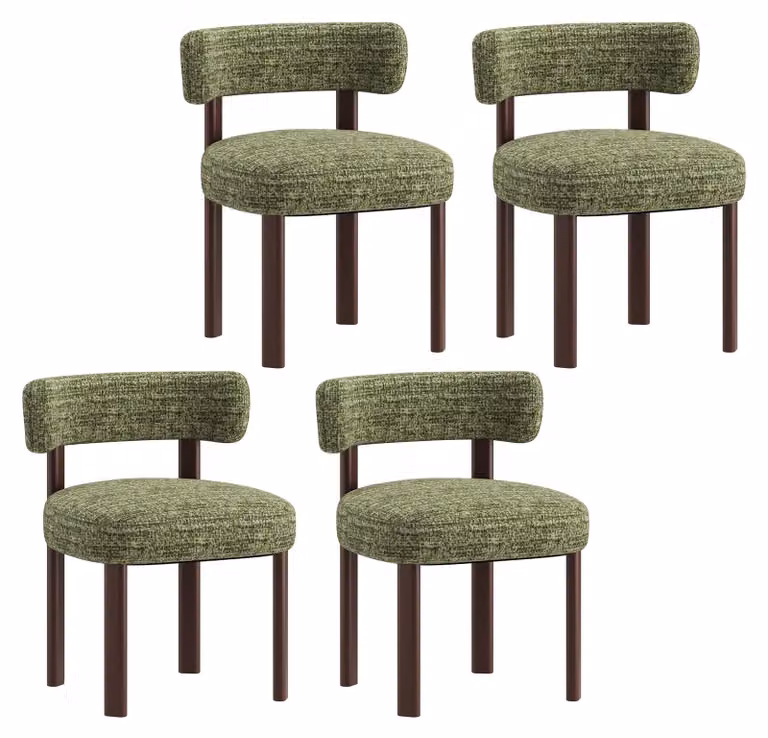 Set di 4 sedie da pranzo in legno massello, dal design semplice ed elegante, con schienali arrotondati che si adattano alla forma della schiena, per un comfort ottimale. Colore: verde
