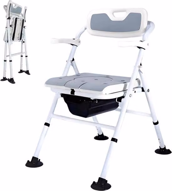 Sedia Idraulica Pieghevole con Sedile Pieghevole e Tazza Idraulica Regolabile per Anziani Sedia Bagno Pieghevole con Braccio e Schiena Regolabile