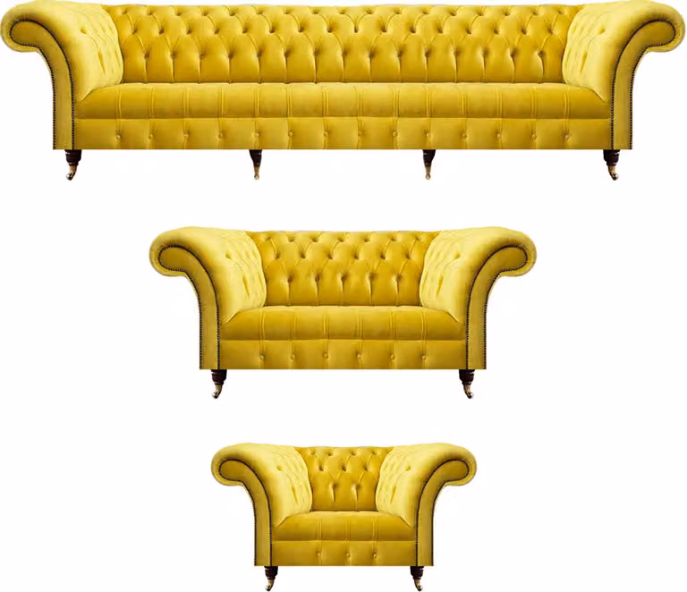 Chesterfield Gelb Sofagarnitur Wohnzimmer Möbel Sofa Couch Textil Sessel