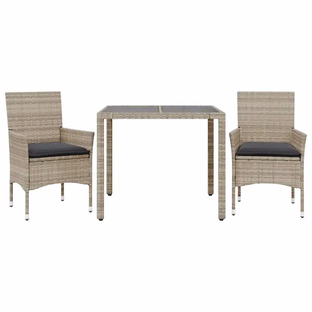 Set Pranzo da Giardino vidaXL 3 Pezzi in Polyrattan Grigio con Piano in Vetro – 2