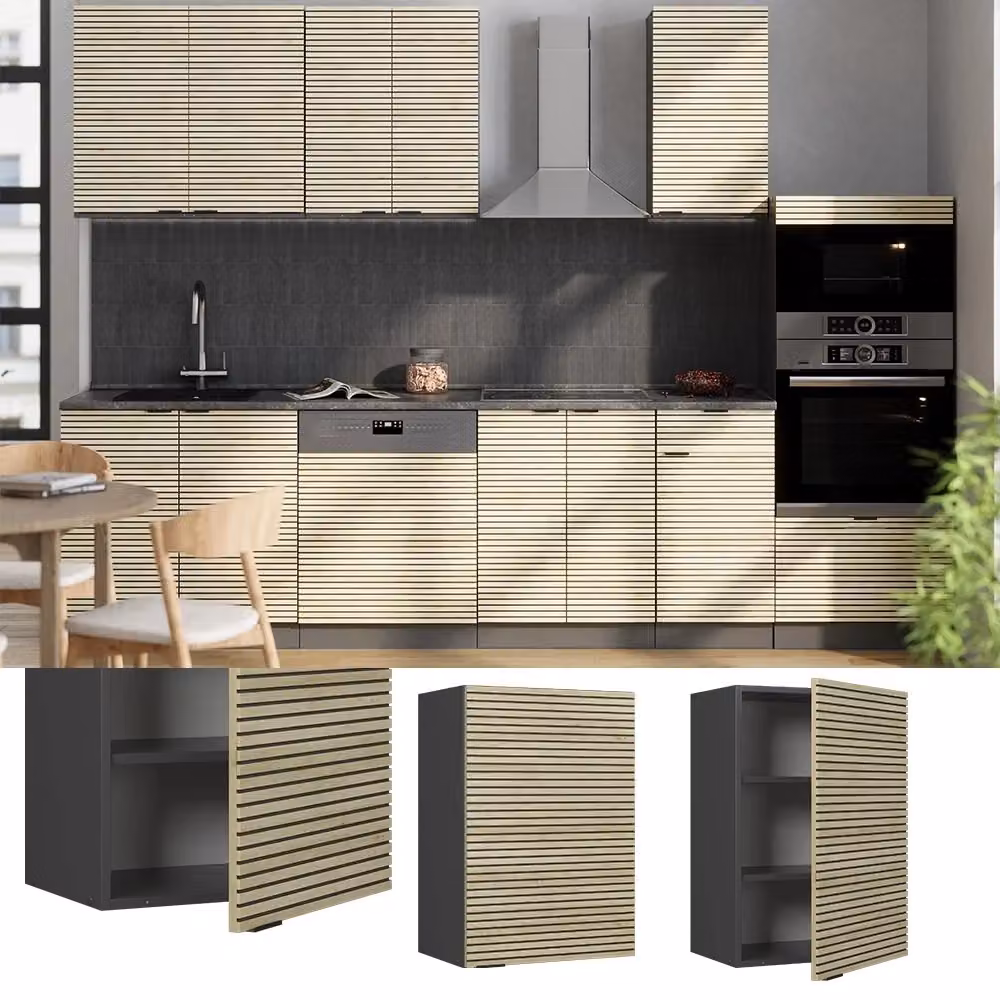 Pensile da cucina Vicco Fame-Line in legno quercia e antracite con ante a battente L 50 cm x H 72 cm x P 34,1 cm – 2