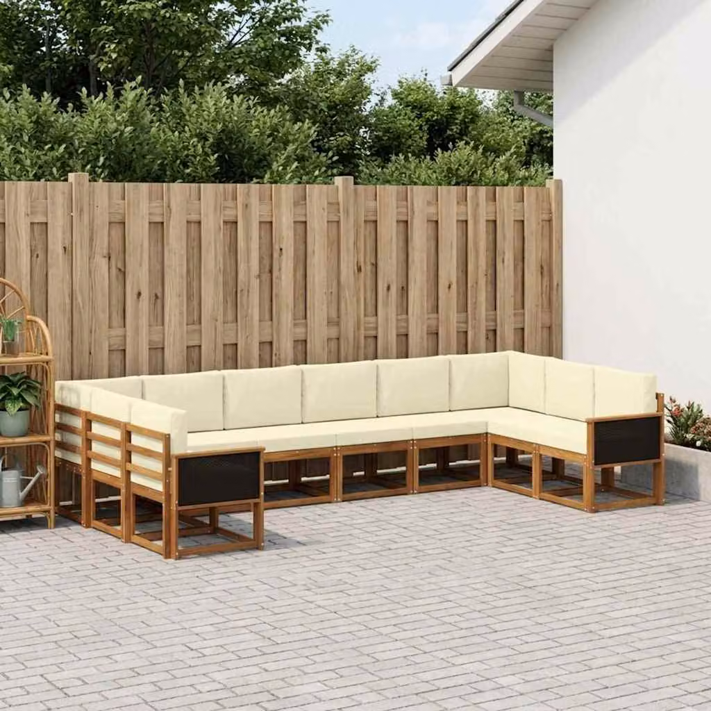 Set di divani da esterno vidaXL in legno di acacia con cuscini, composizione a L, 10 pezzi, marrone e beige