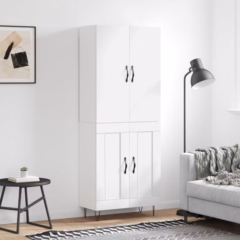 vidaXL Credenza Bianca in Legno e MDF con Ante a Battente, Design Minimalista, L/P/H: 69,5 x 34,0 x 180,0 cm