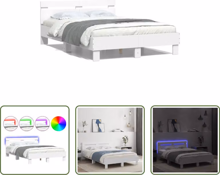 The Living Store Giroletto con testiera illuminazione LED bianco 120x200 cm