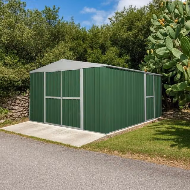 Casetta da giardino e garage NOTEK in acciaio zincato verde L: 360 cm, P: 430 cm, H: 210 cm