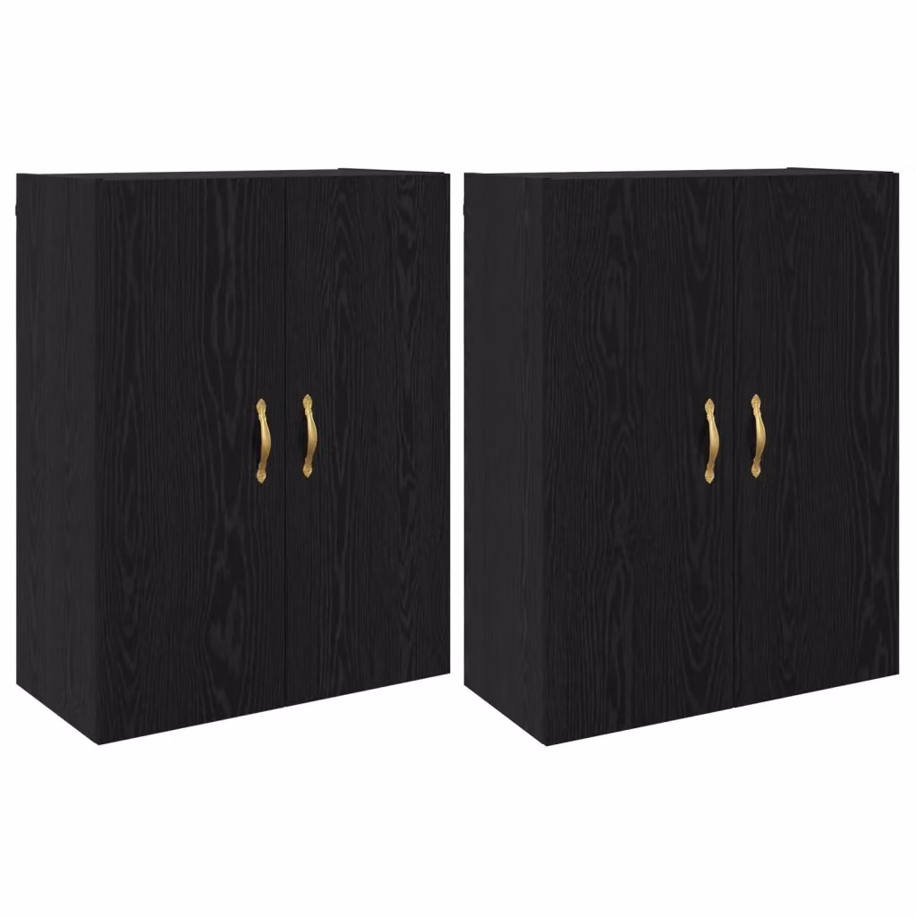 Set di 2 mobiletti a muro moderni vidaXL in legno rovere nero opaco, L: 69,5 cm, P: 34 cm, H: 90 cm – 2
