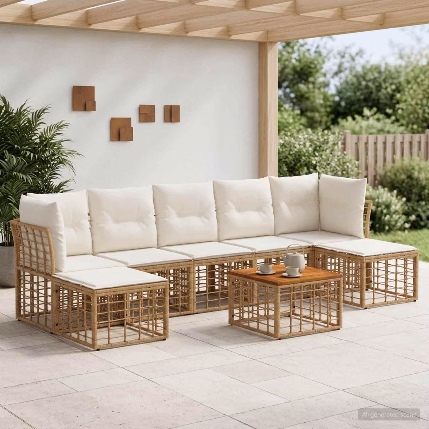 Maison Exclusive - Set da esterno per divano, 8 pezzi. Tessuto in poliestere, colore bianco crema, realizzato con materiali naturali