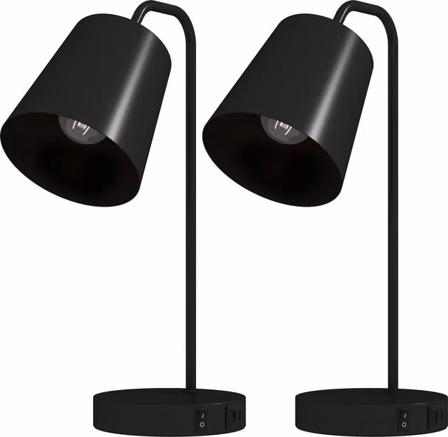 Set di 2 lampade da tavolo moderne HOMCOM in metallo nero con porte USB-A e USB-C – 1