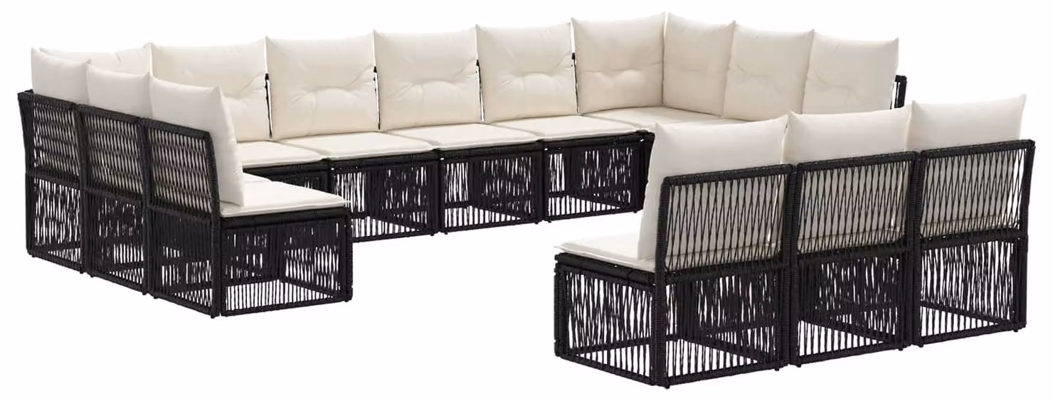 Set da giardino composto da 13 pezzi, in rattan sintetico nero