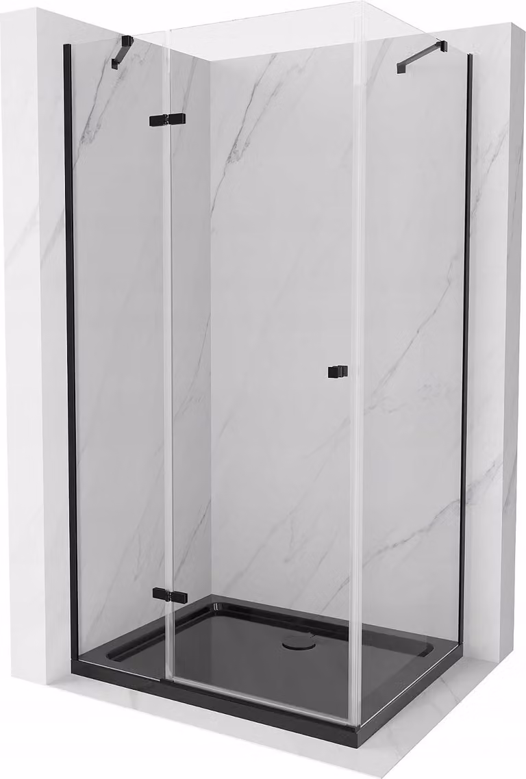 Mexen Roma cabina doccia a battente 100 x 80 cm, trasparente, nero + piatto doccia Flat, nero - 854-100-080-70-00-4070B