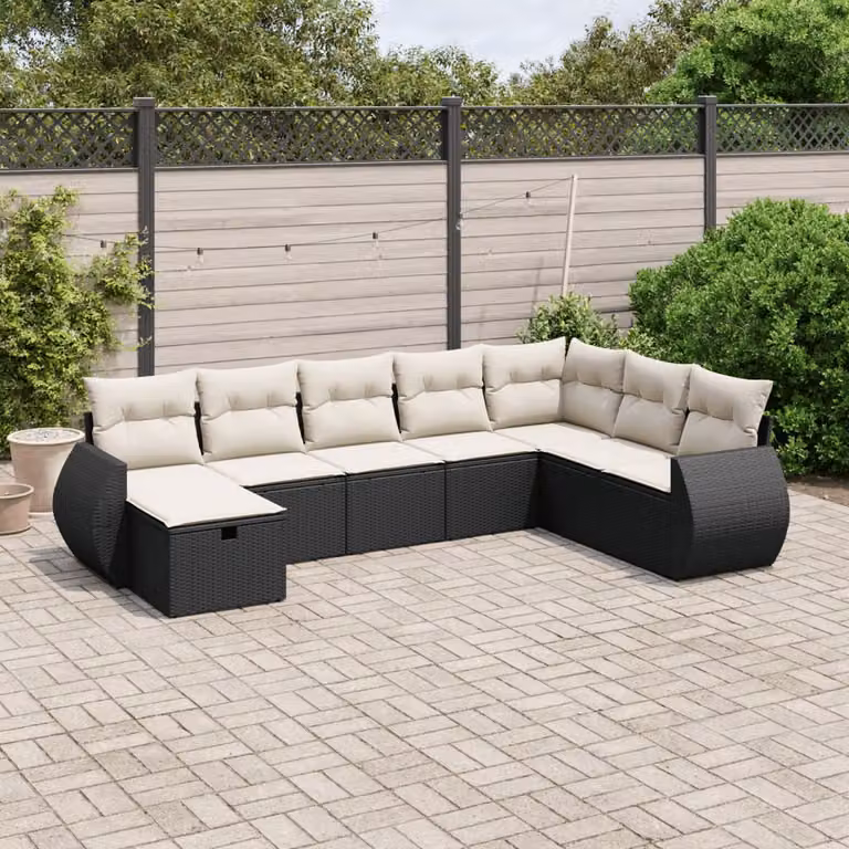 vidaXL Set Divani da Giardino a L con Cuscini 8 pz Nero in Polyrattan e Acciaio