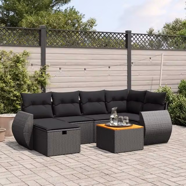 Set Divani da Giardino con Cuscini 7pz Nero Polyrattan 3265059
