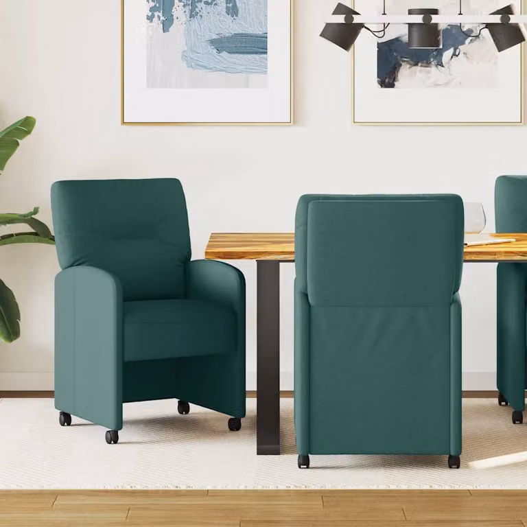 Set di 2 sedie da pranzo con ruote vidaXL in tessuto verde scuro, H 95 x L 57 x P 67 cm